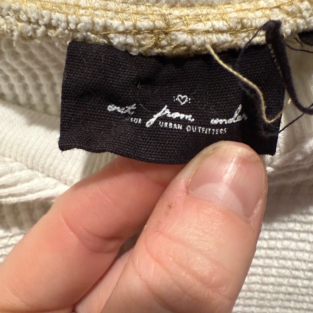 Urban Outfitters Waffle Knit Cropped Hoodie XS Cream Thermal Pullover - Picture 2 of 4